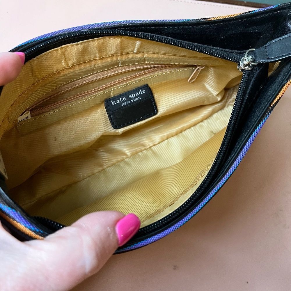Vintage Kate Spade New York Shoulder Purse Bag Multiple Fall Color Striped Great - Picture 12 of 16